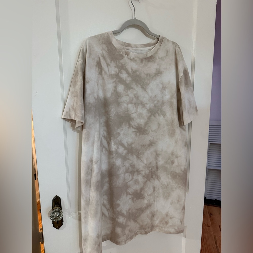 a new day Beige Tie-Dye Short Sleeve Tee Shirt Dress
